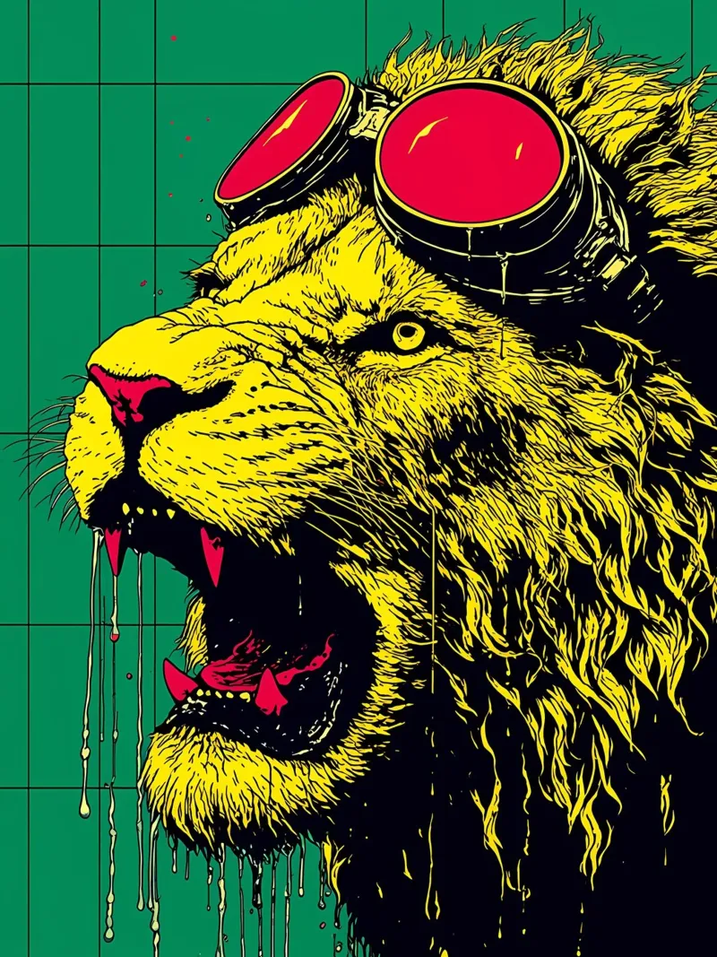 Leone con gli occhiali - Pop Art pellicola backlit da ColorCrash Gallery