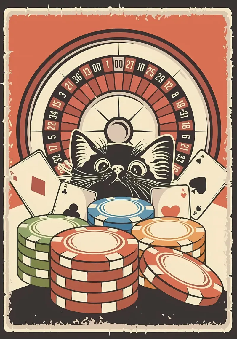 Poker di roulette per gatti 2 poster con telaio in legno da Monique A Hooper