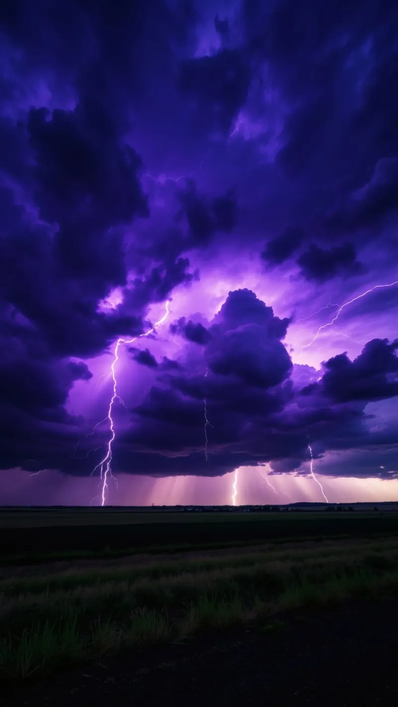 Tempeste di fulmini illuminano nuvole viola scuro pellicola backlit da DesignDoodle