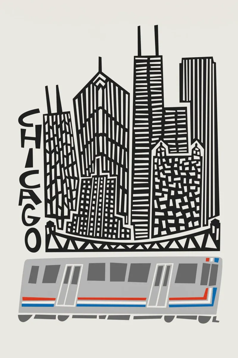 Città di Chicago poster con telaio in legno da Fox & Velvet