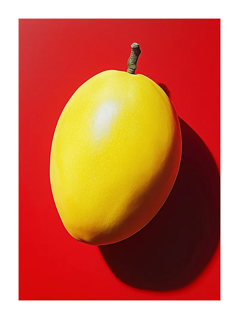 Bright mango on a red background alu-dibond by Spice & Style