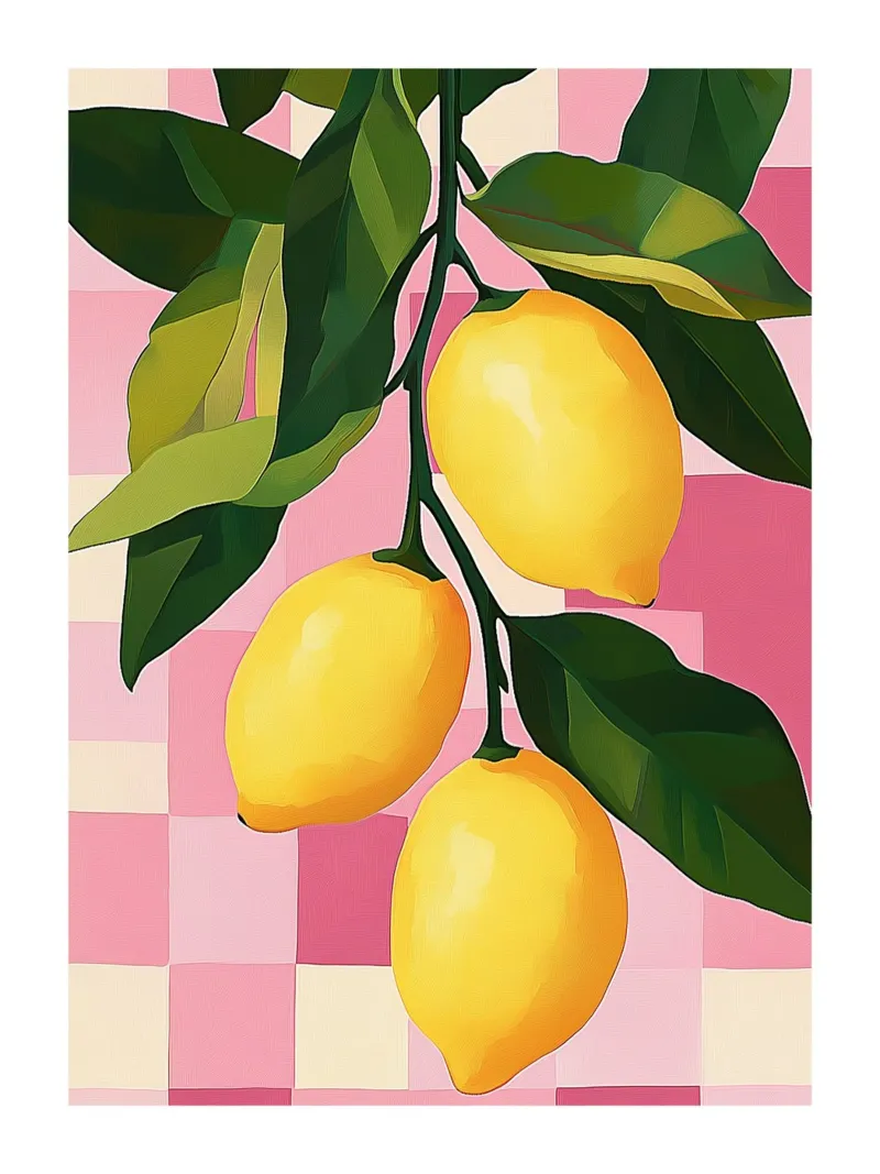 Limoni su sfondo rosa a scacchiera carta hahnemühle da Spice & Style