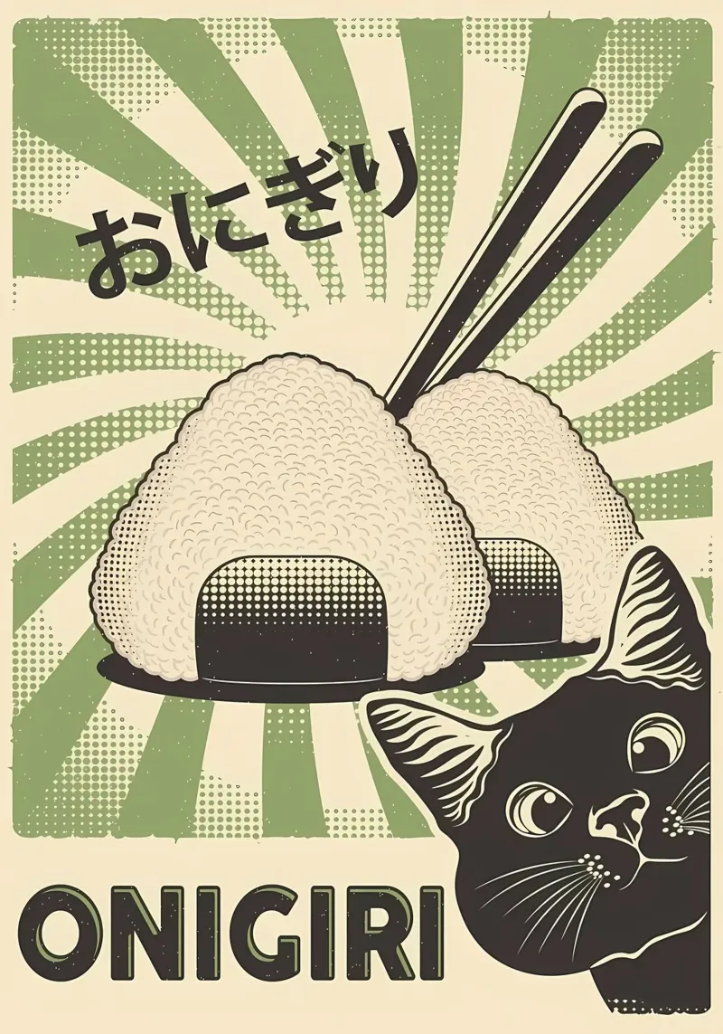 Gatto nero Onigiri carta hahnemühle da Monique A Hooper