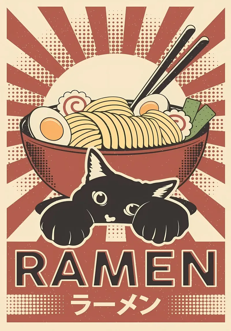 Gatto e ramen giapponese poster da Monique A Hooper