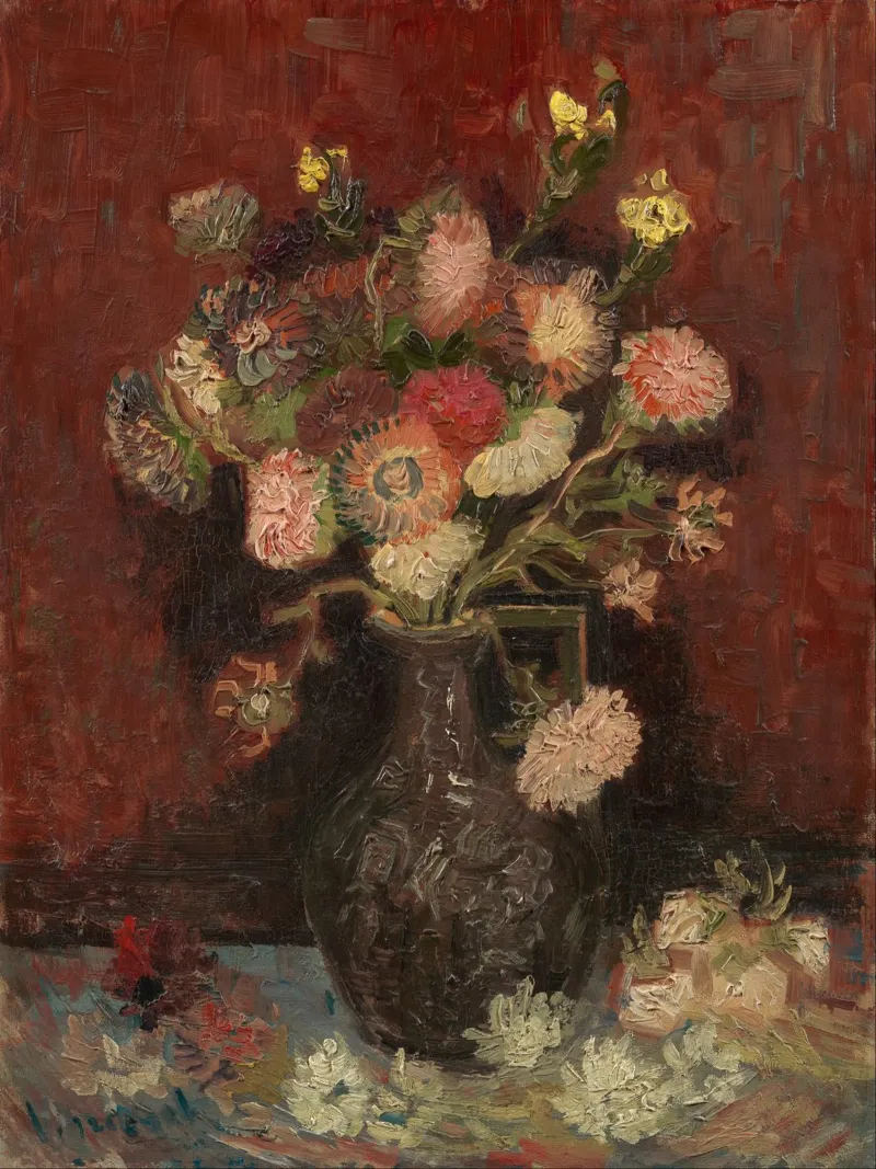 Vincent van Gogh - Vaso con fiori cinesi e gladioli poster con telaio in plastica da Timeless Artworks
