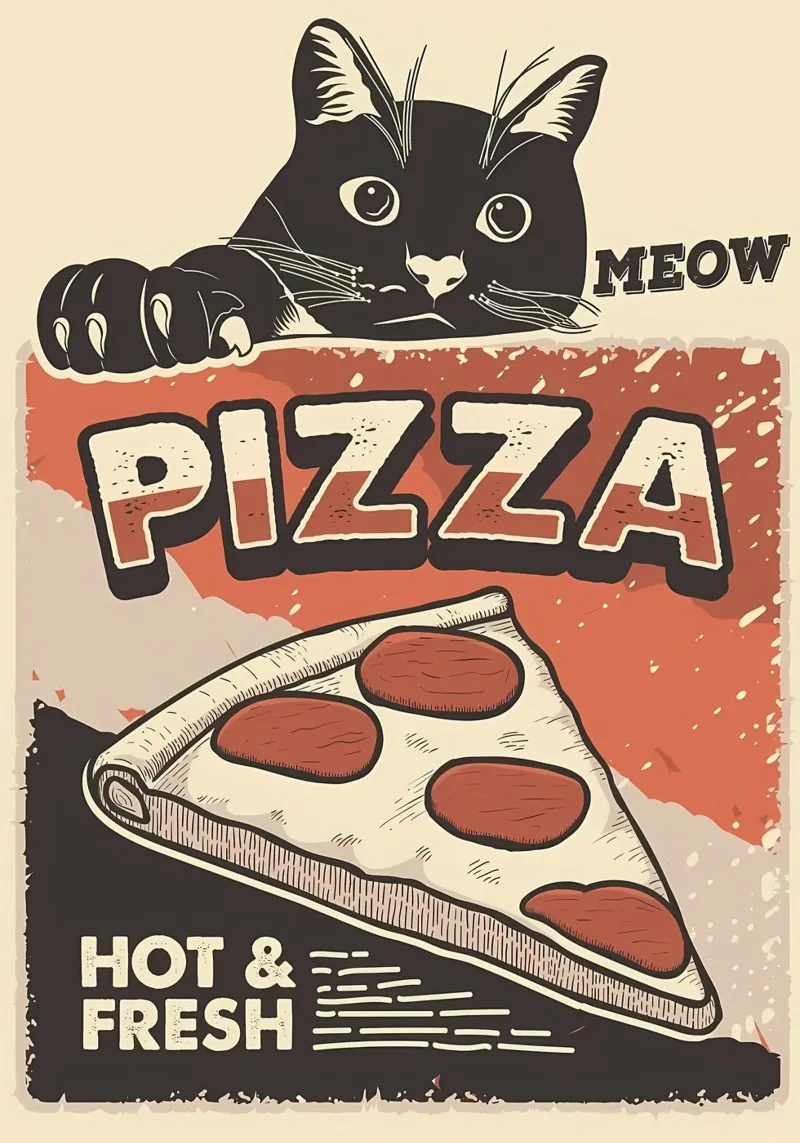 Meow Cat e la pizza pellicola backlit da Monique A Hooper
