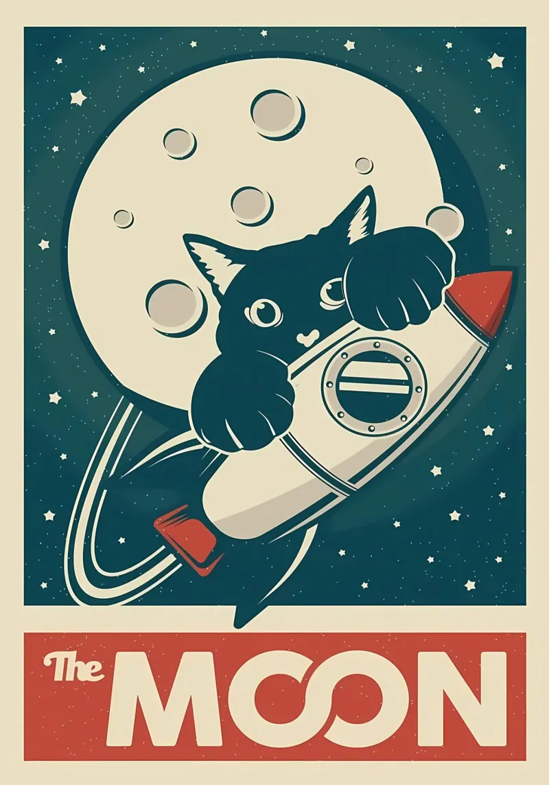 Gatto e Luna poster con telaio in alluminio da Monique A Hooper
