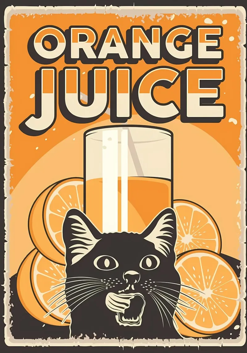 Lustige Katze und Saft 2 Alu-Dibond von Monique A Hooper