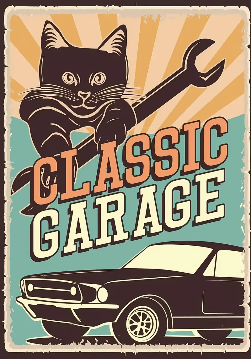 Retro Cat e Garage 4 plexiglass da Monique A Hooper