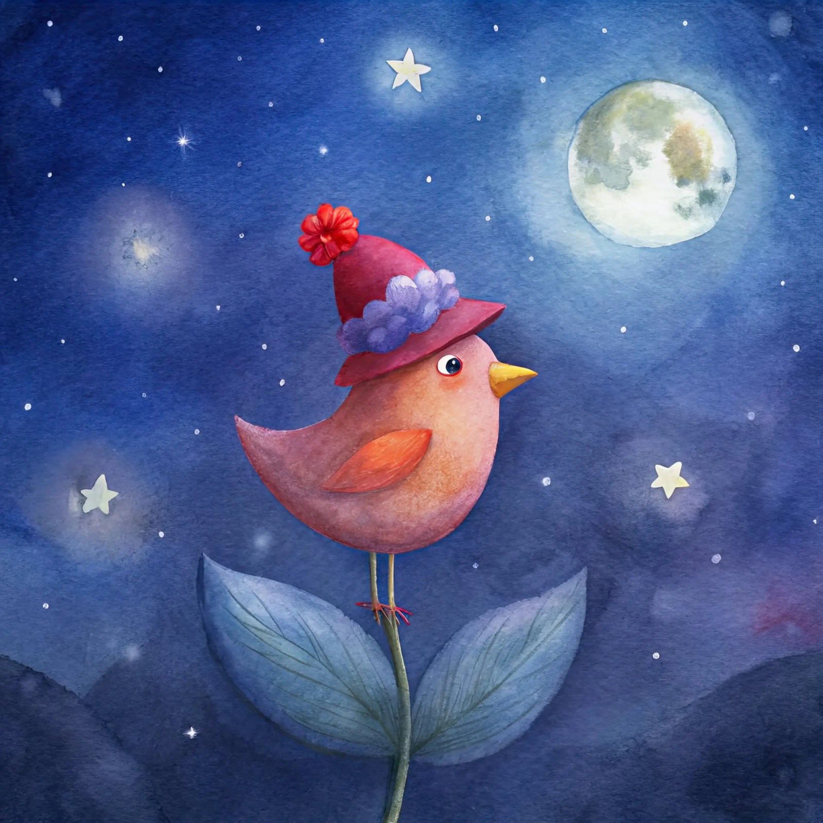 Le petit oiseau et la lune poster de ARTVI-SHOP