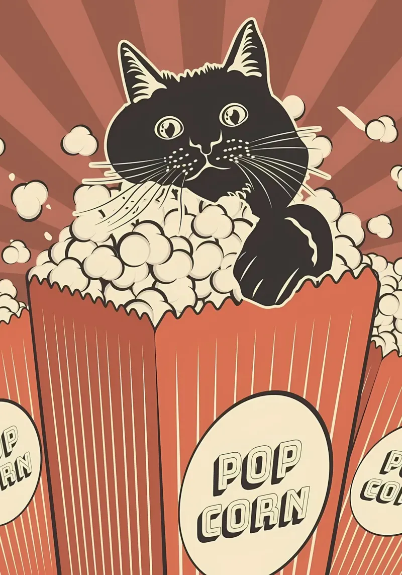 Retro Cat Popcorn Theater pellicola backlit da Monique A Hooper
