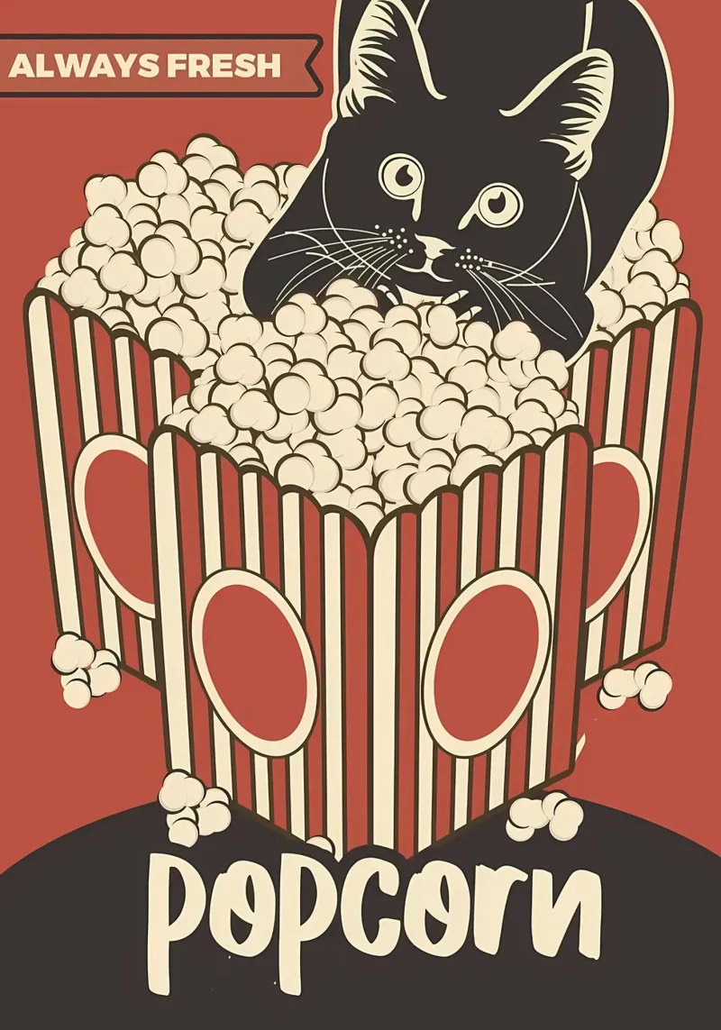 Gatto retrò amante dei popcorn pellicola backlit da Monique A Hooper