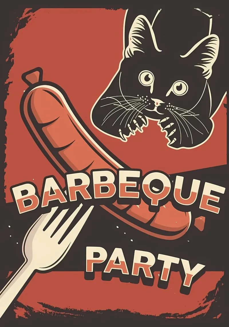 Barbeque party cat hahnemühle by Monique A Hooper
