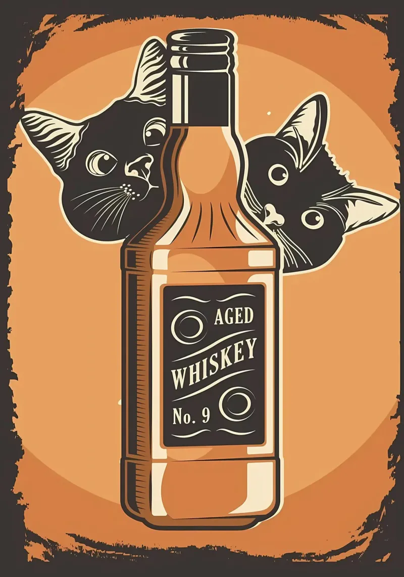 Whisky e gatti poster con telaio in plastica da Monique A Hooper