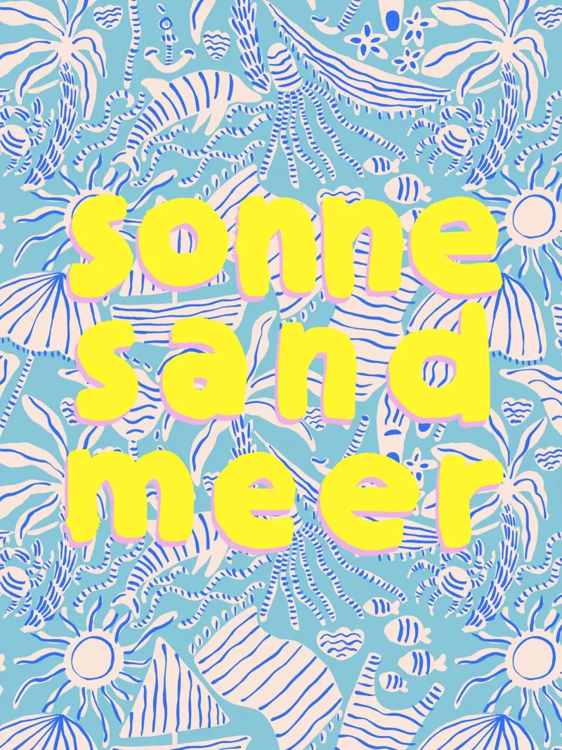 Sole Sabbia Mare poster con telaio in legno da All Colours