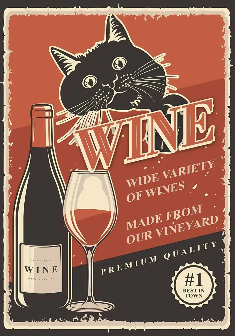 Cat wine poster by Monique A Hooper