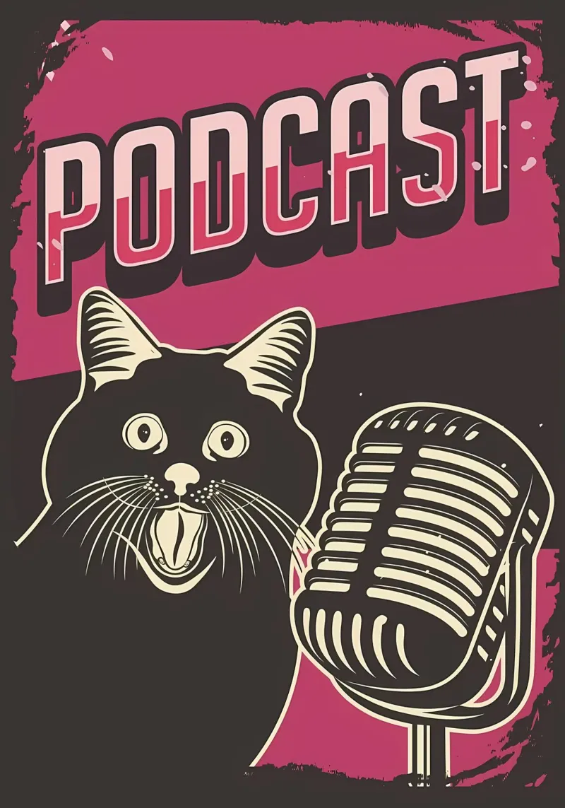Grappige Cat Podcast Meme aluminium-dibond van Monique A Hooper