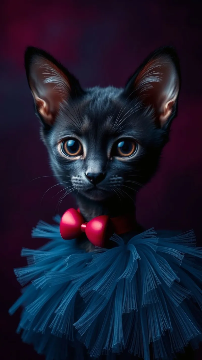 Simpatico gatto nero in tutù blu con papillon rosso pellicola backlit da DesignDoodle