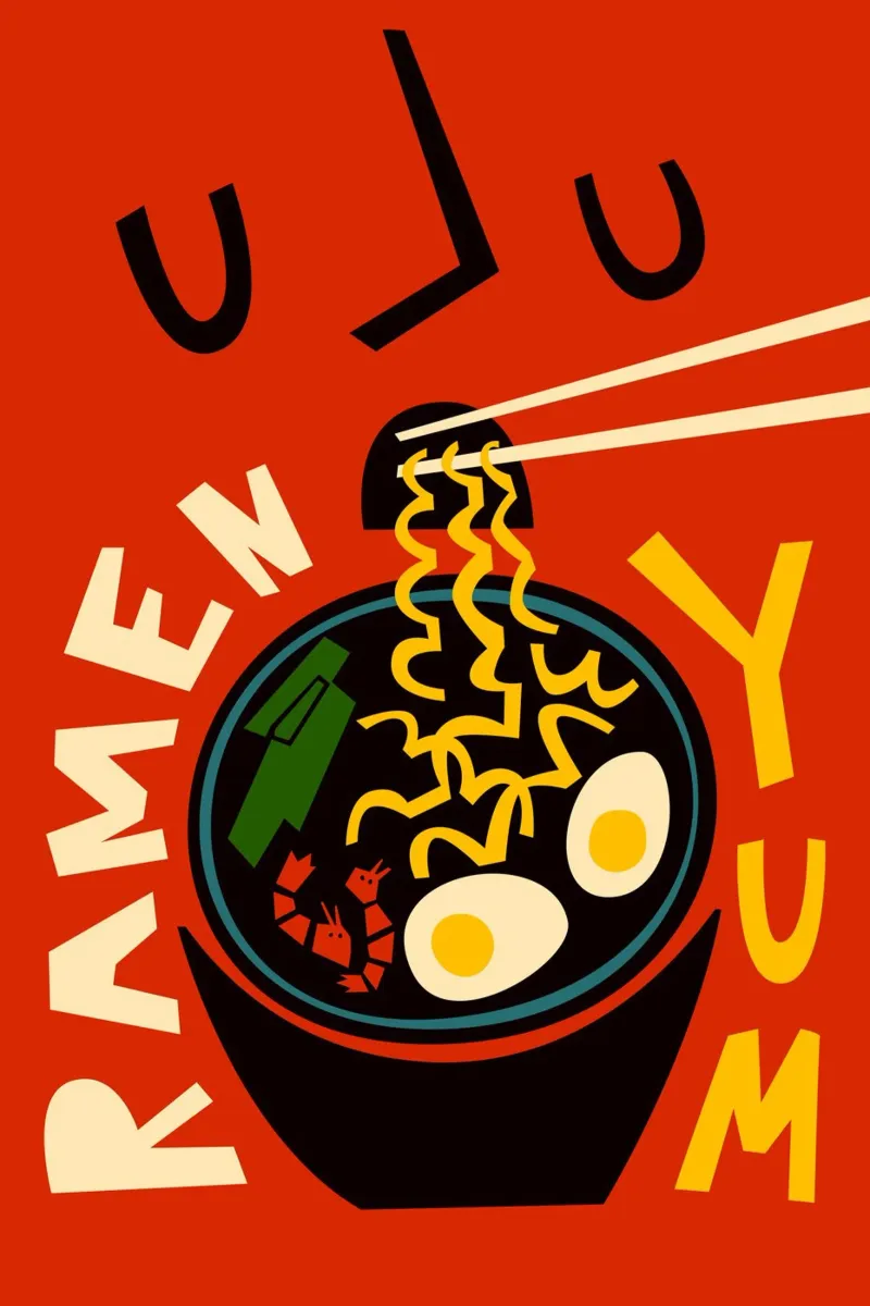 Yum Ramen poster con telaio in legno da Fox & Velvet