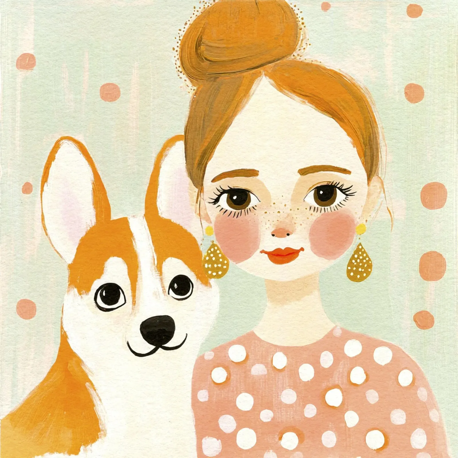 Estrosa ragazza bionda di metà secolo con corgi sorridente pellicola backlit da Modern Muse