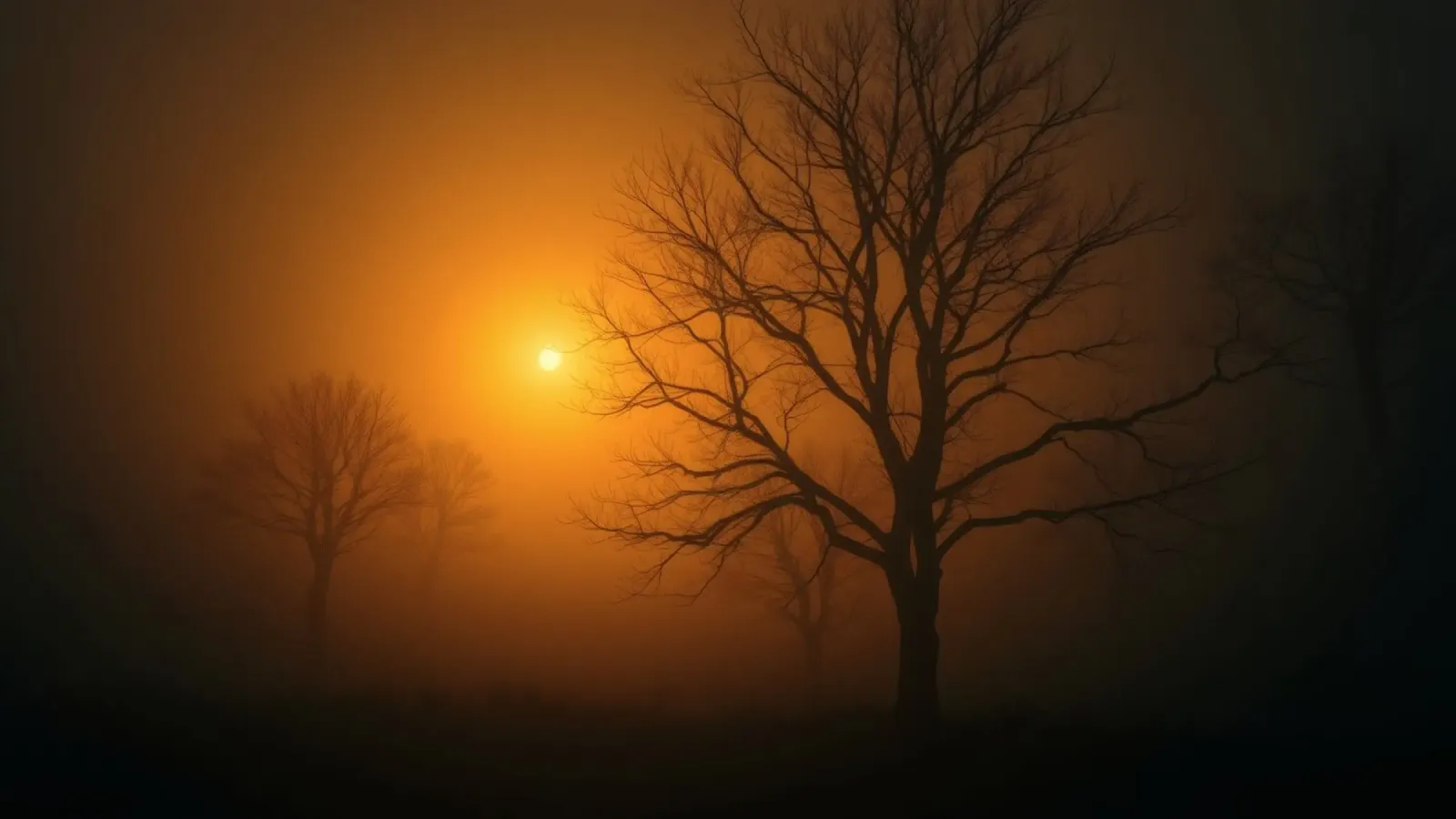 Mysterious twilight envelops a foggy landscape with silhouet hahnemühle by DesignDoodle