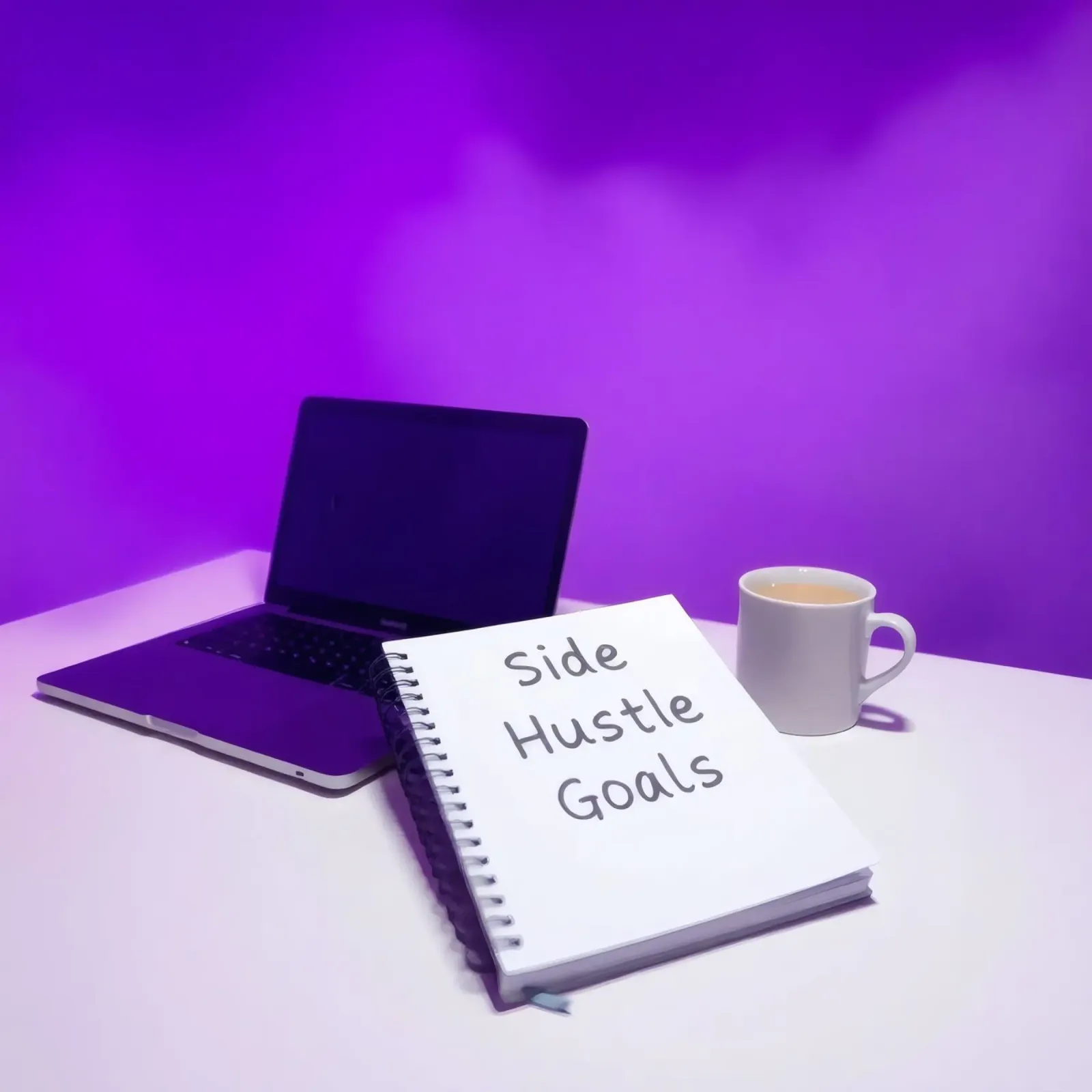 Stabilire gli obiettivi del side hustle con un laptop e un caffè in un ambiente accogliente pellicola backlit da DesignDoodle