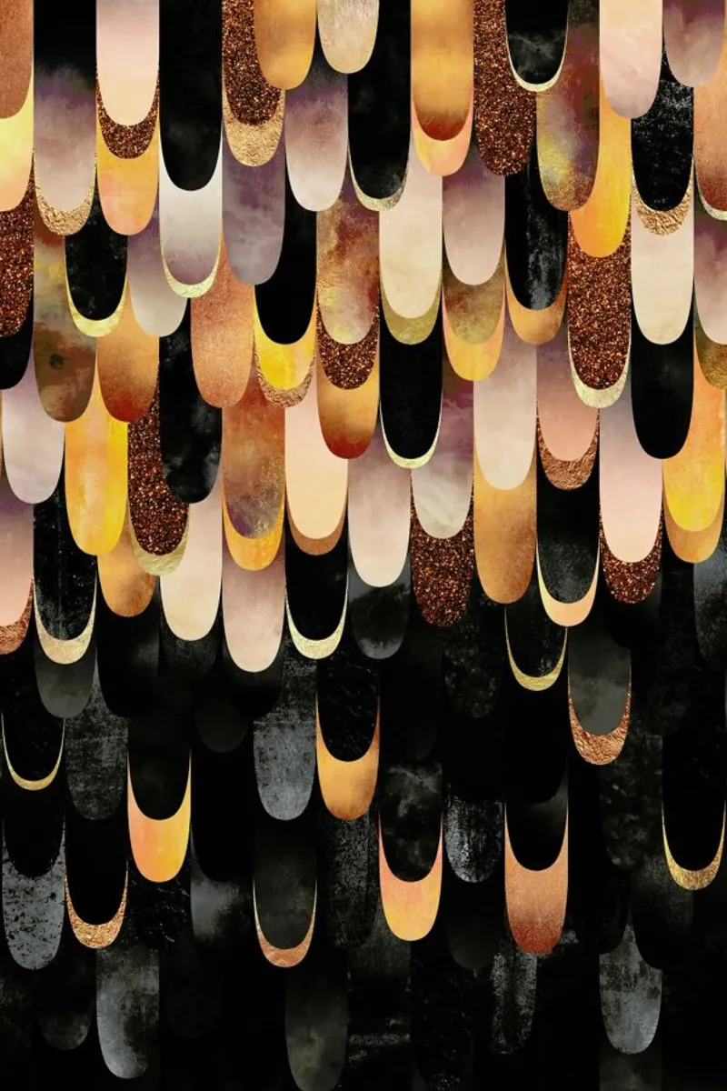 Feathered Copper & Black poster con telaio in alluminio da Elisabeth Fredriksson