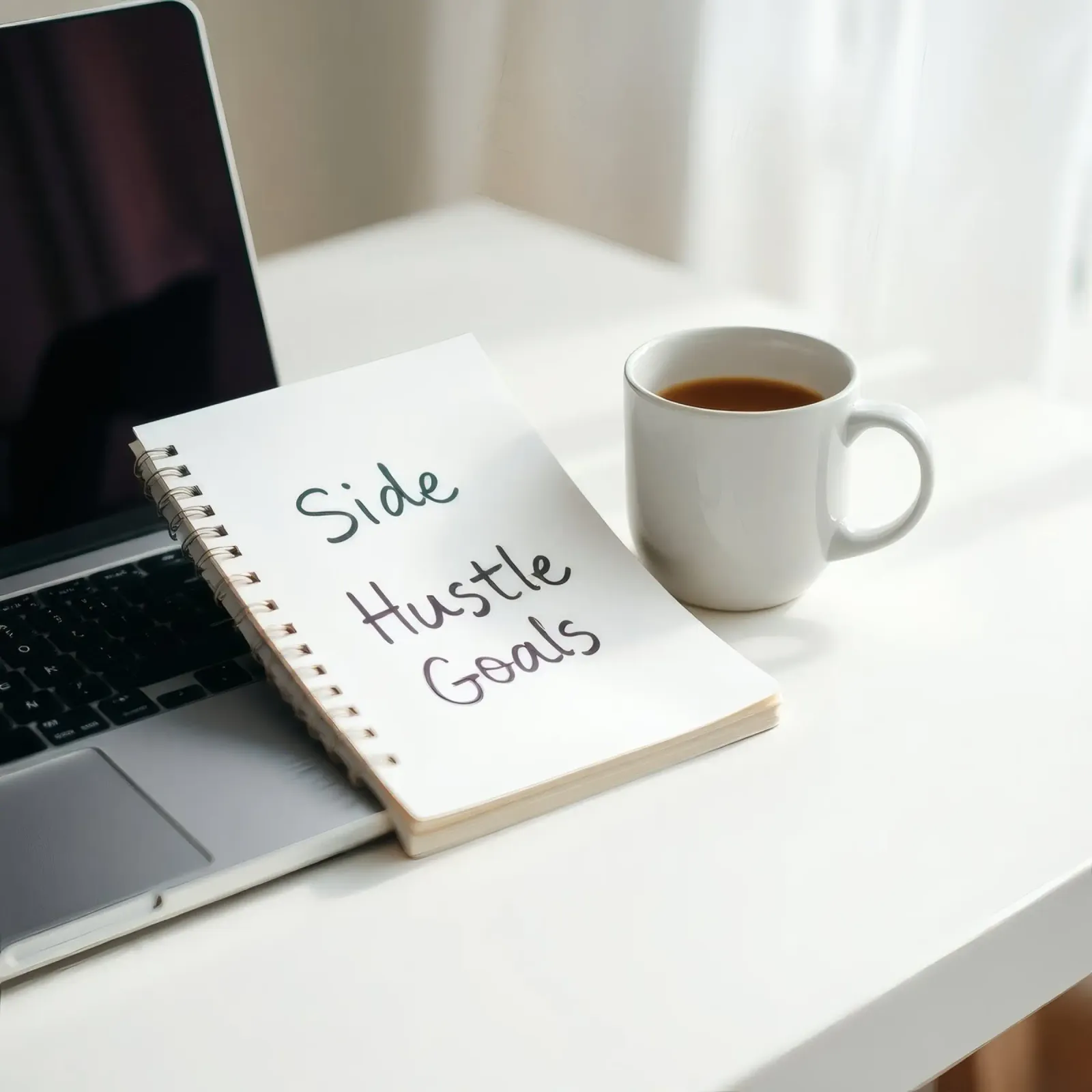 Scrivere gli obiettivi del side hustle mentre si gusta un caffè pellicola backlit da DesignDoodle