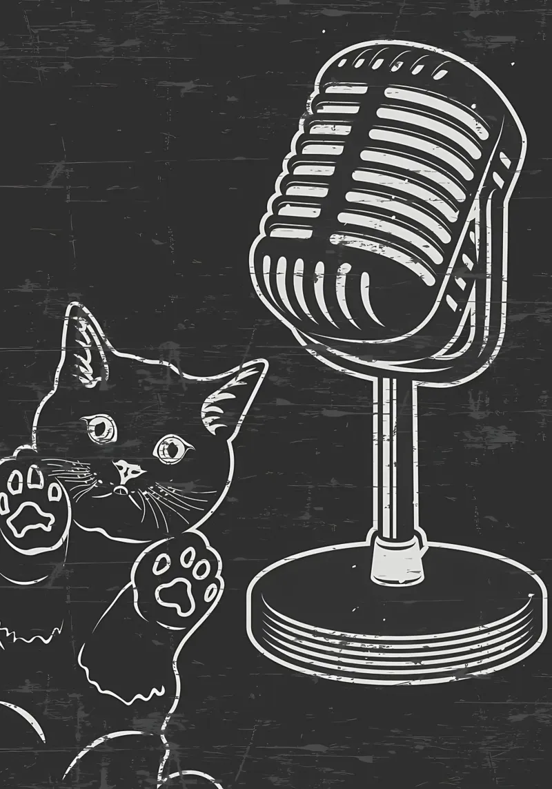 Podcast dei gatti divertenti poster con telaio in legno da Monique A Hooper