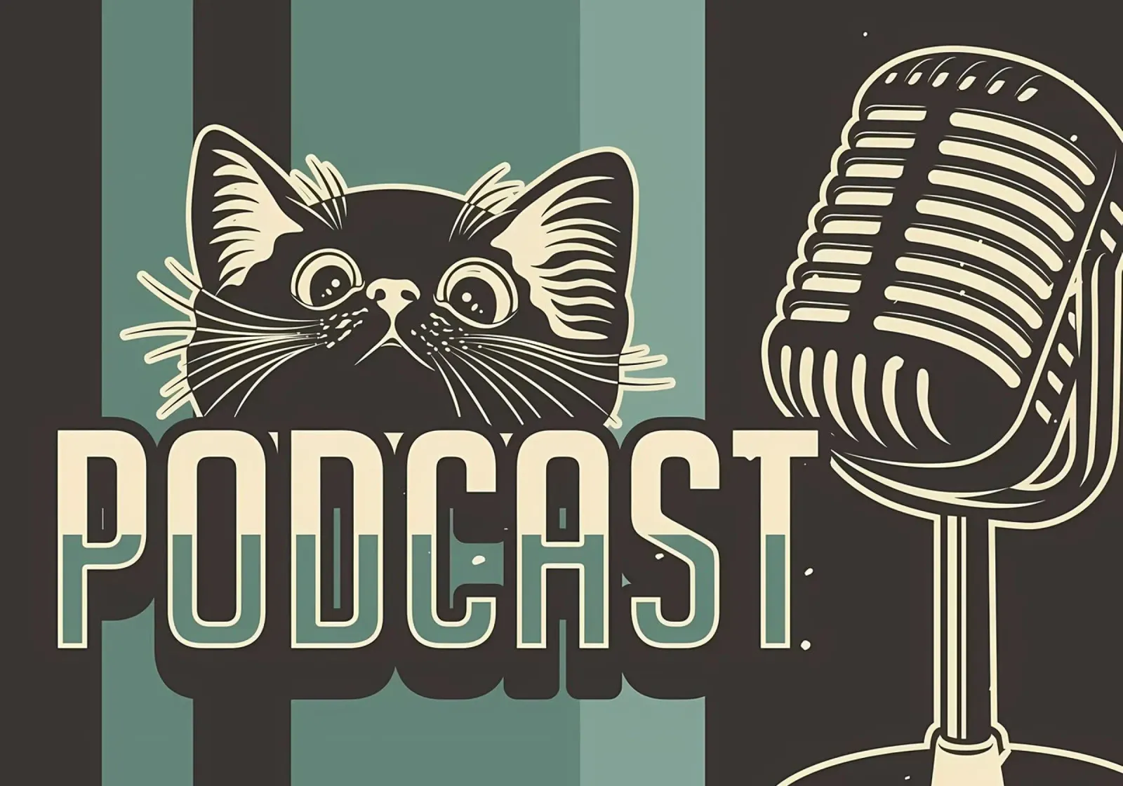 Podcast dei gatti divertenti poster con telaio in legno da Monique A Hooper