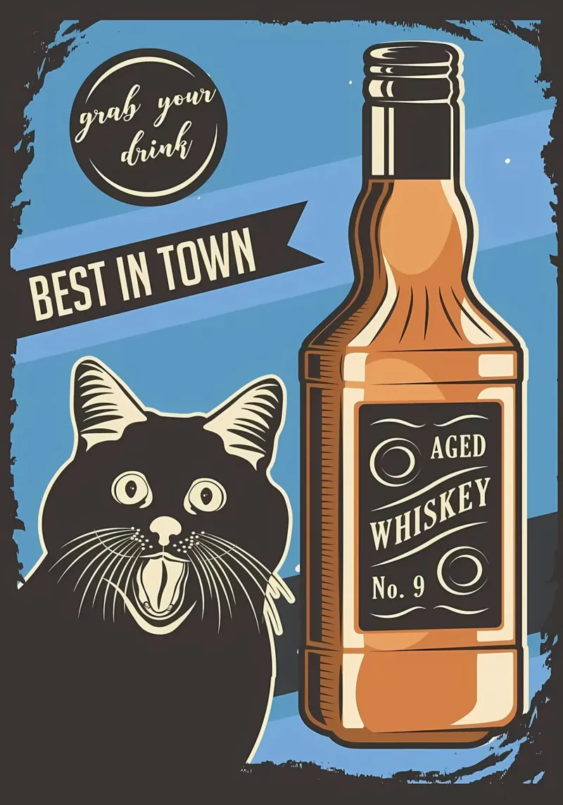 Gatto Whisky meme poster con telaio in plastica da Monique A Hooper