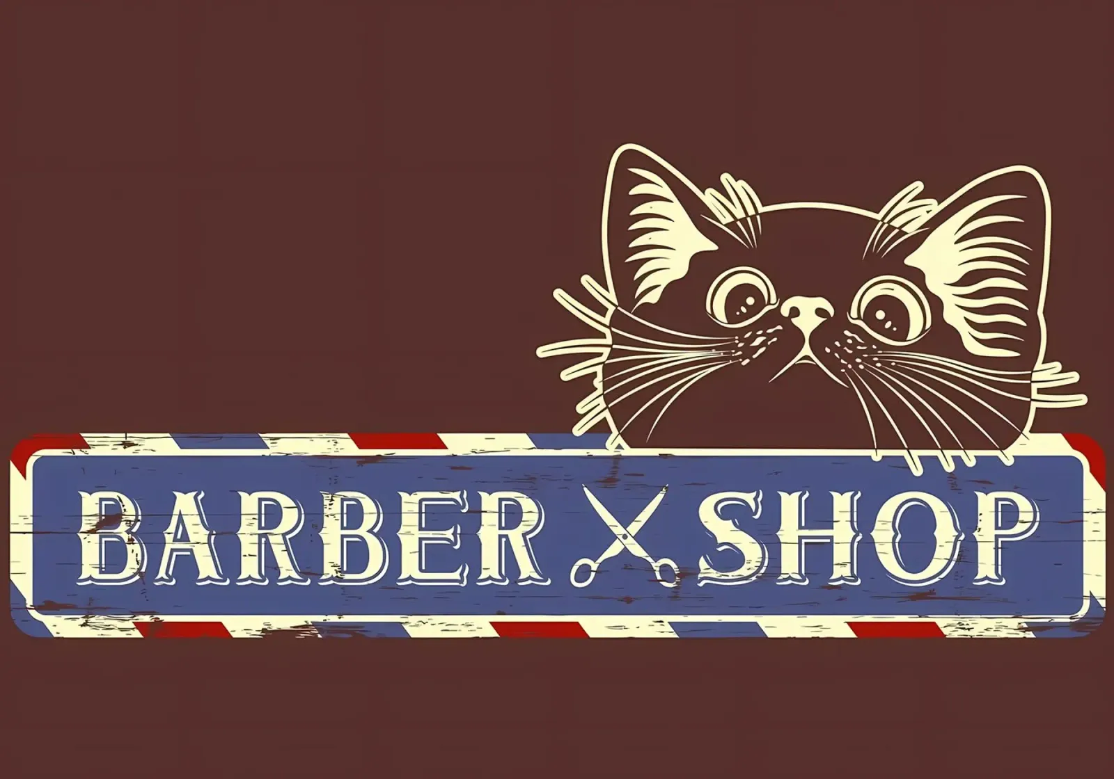 Gatto Barber Shop poster con telaio in alluminio da Monique A Hooper