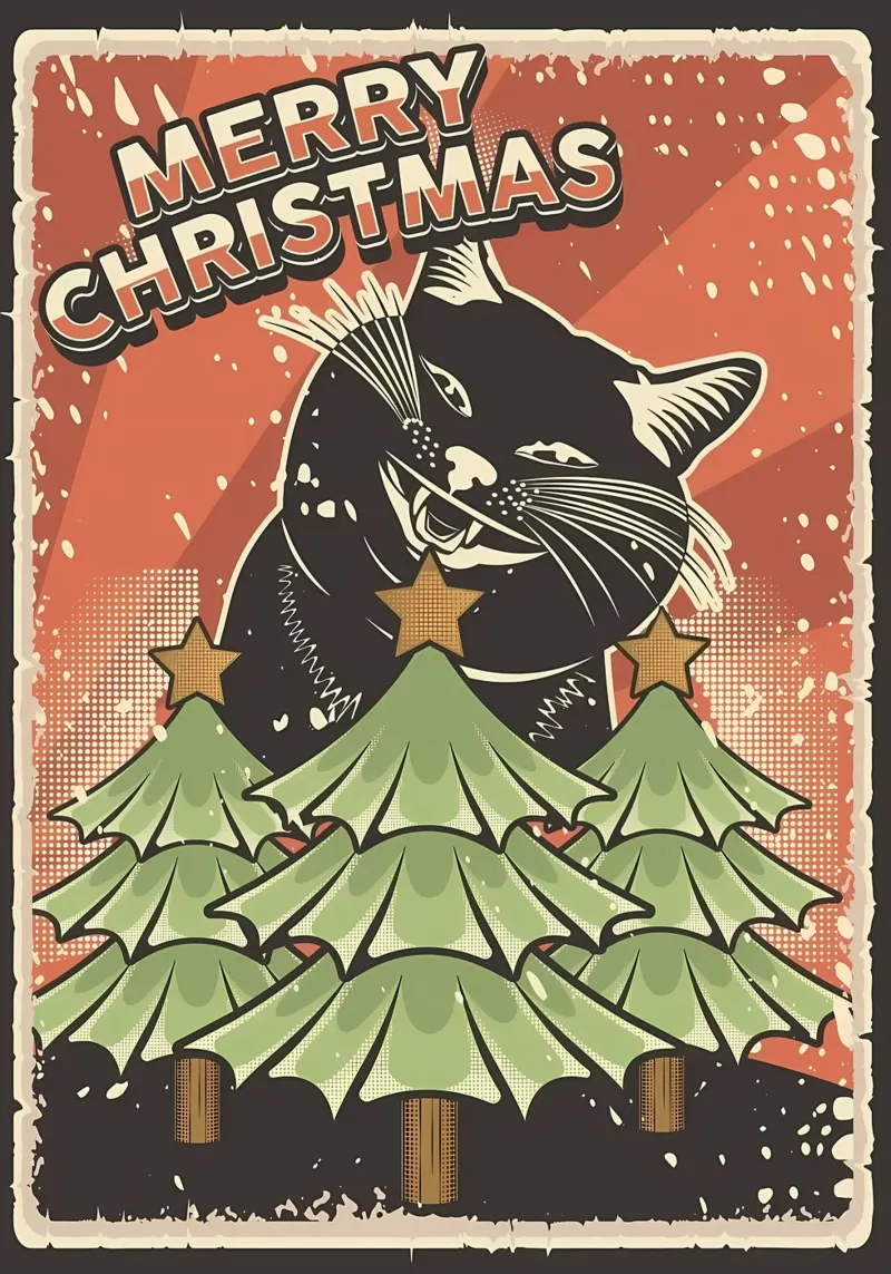 Gatto Albero di Natale felice pellicola backlit da Monique A Hooper