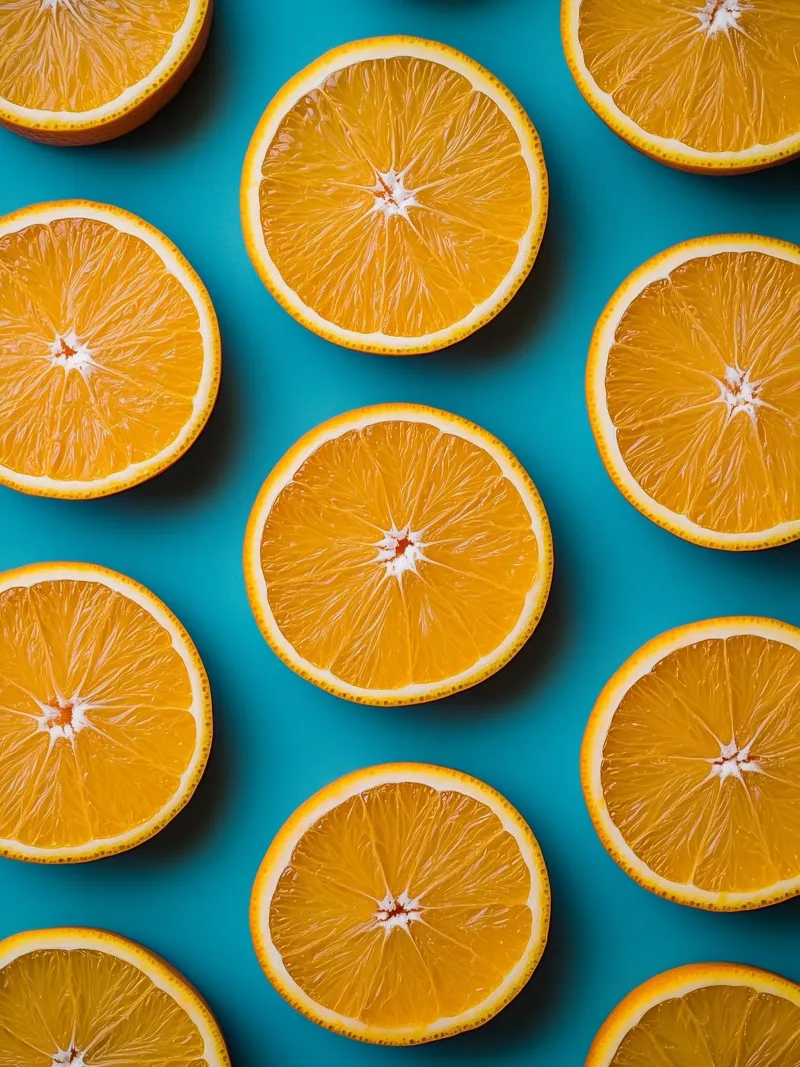 Sliced oranges on a turquoise background canvas by Spice & Style
