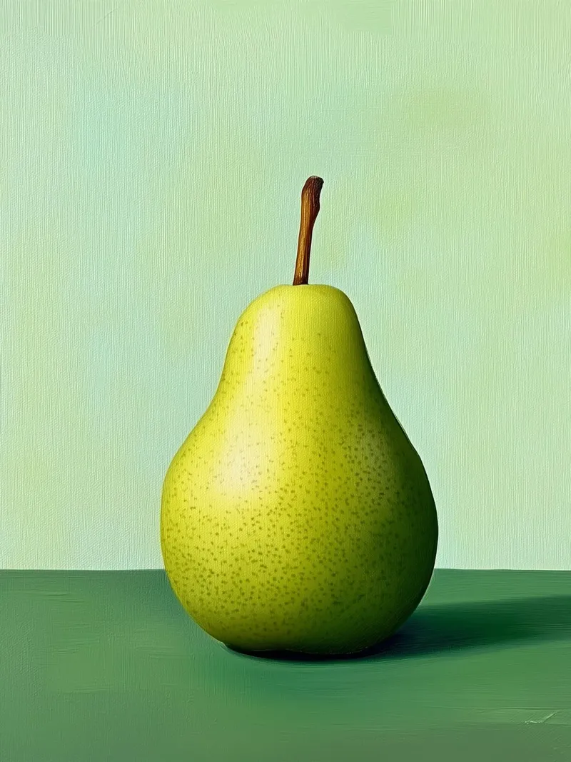 Minimalist pear on a green background canvas with Floater frame by Spice & Style