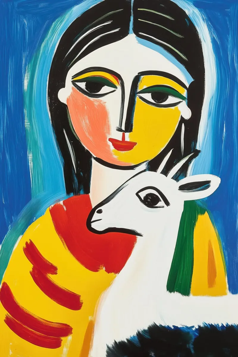 Donna con capretta | Pittura naïf poster da Autofocus