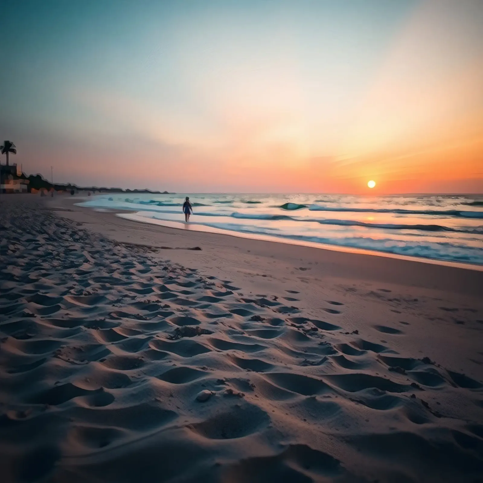 Bella vista sul tramonto in spiaggia pellicola backlit da DesignDoodle