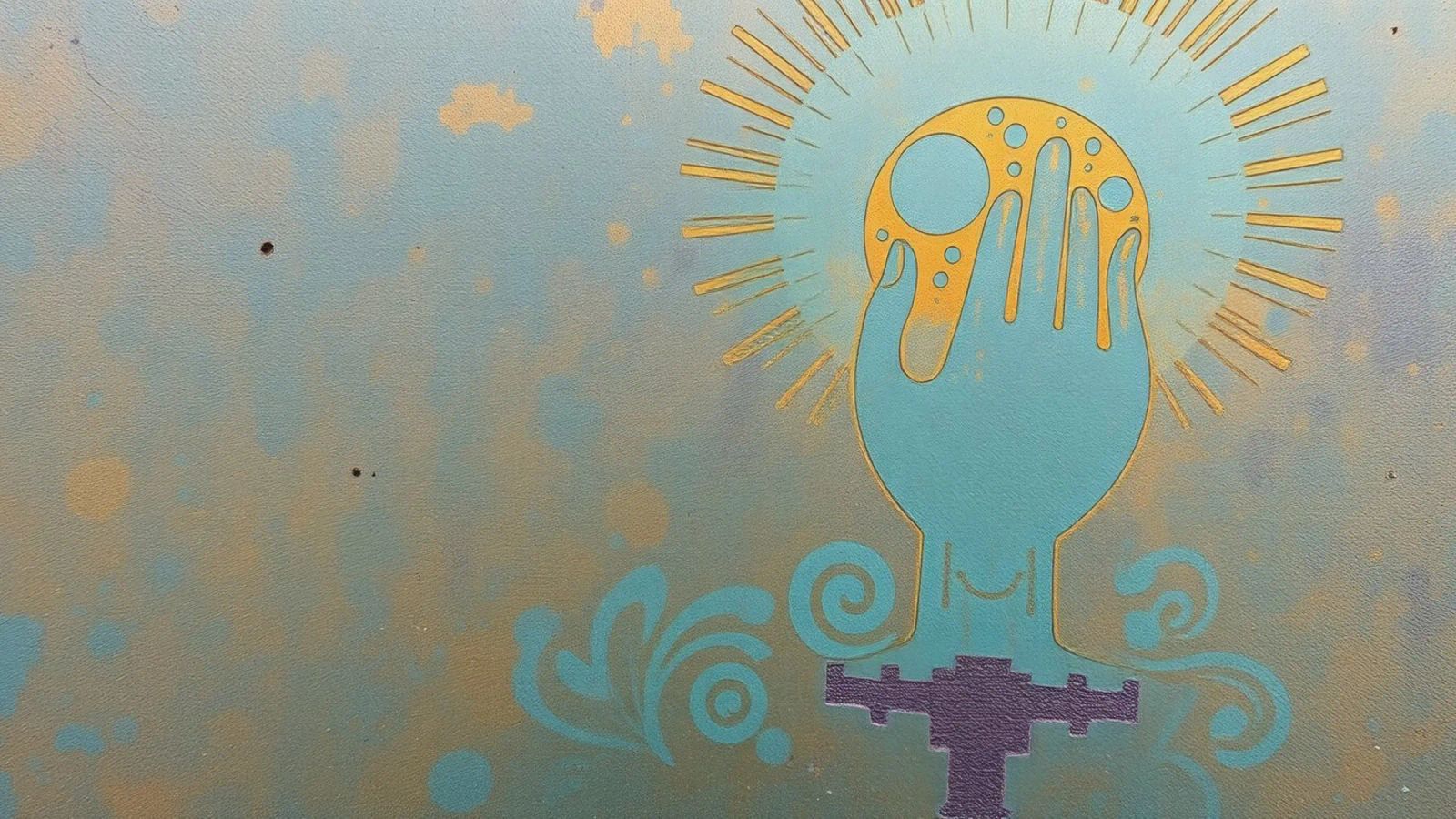 mural depicting a hand holding a moon poster by DesignDoodle