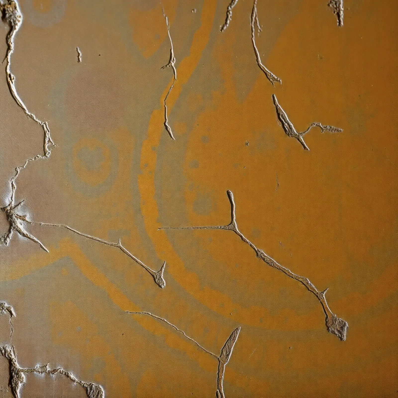 Textured surface shows cracks and patterns in warm tones alu-dibond by DesignDoodle