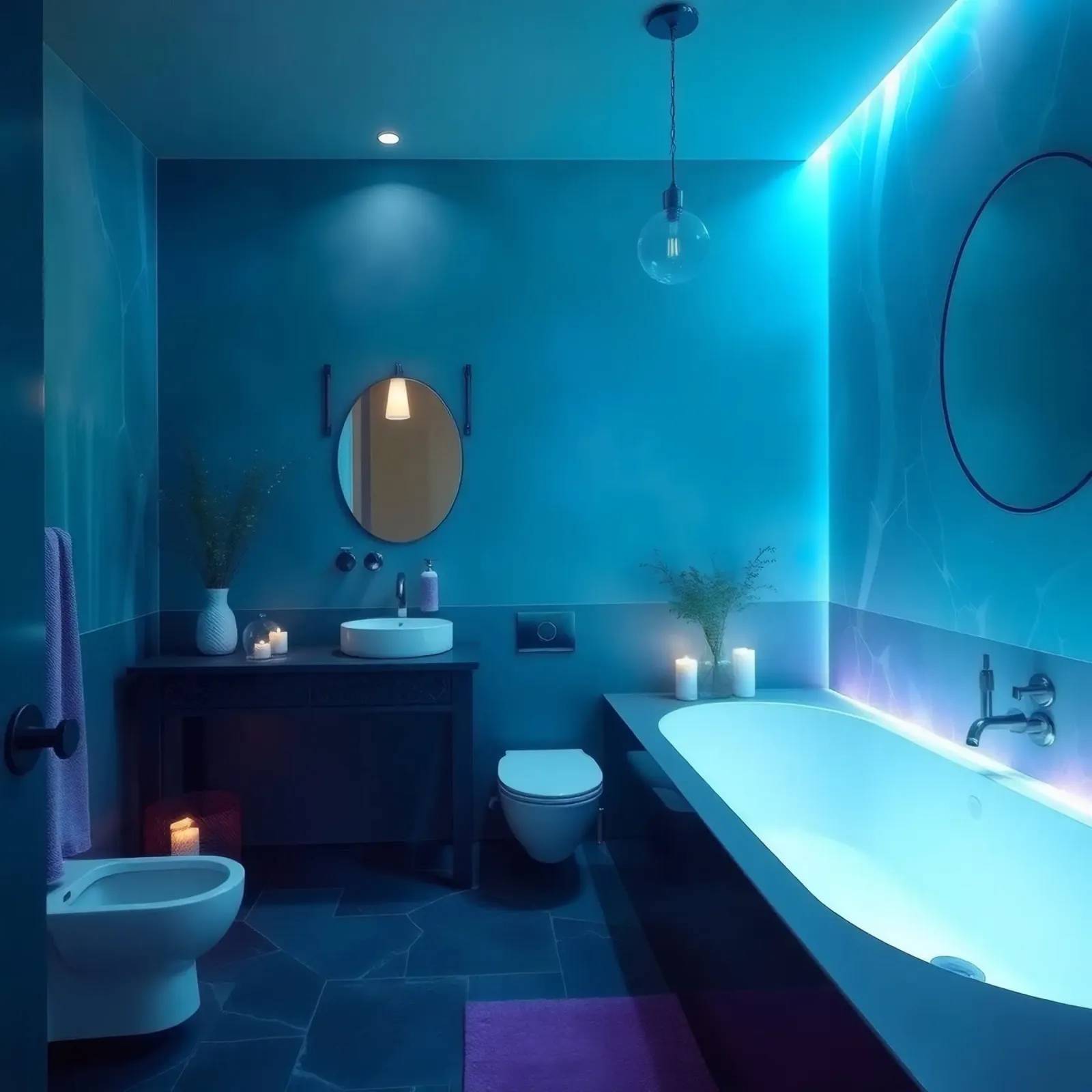 Bagno moderno con illuminazione blu pellicola backlit da DesignDoodle