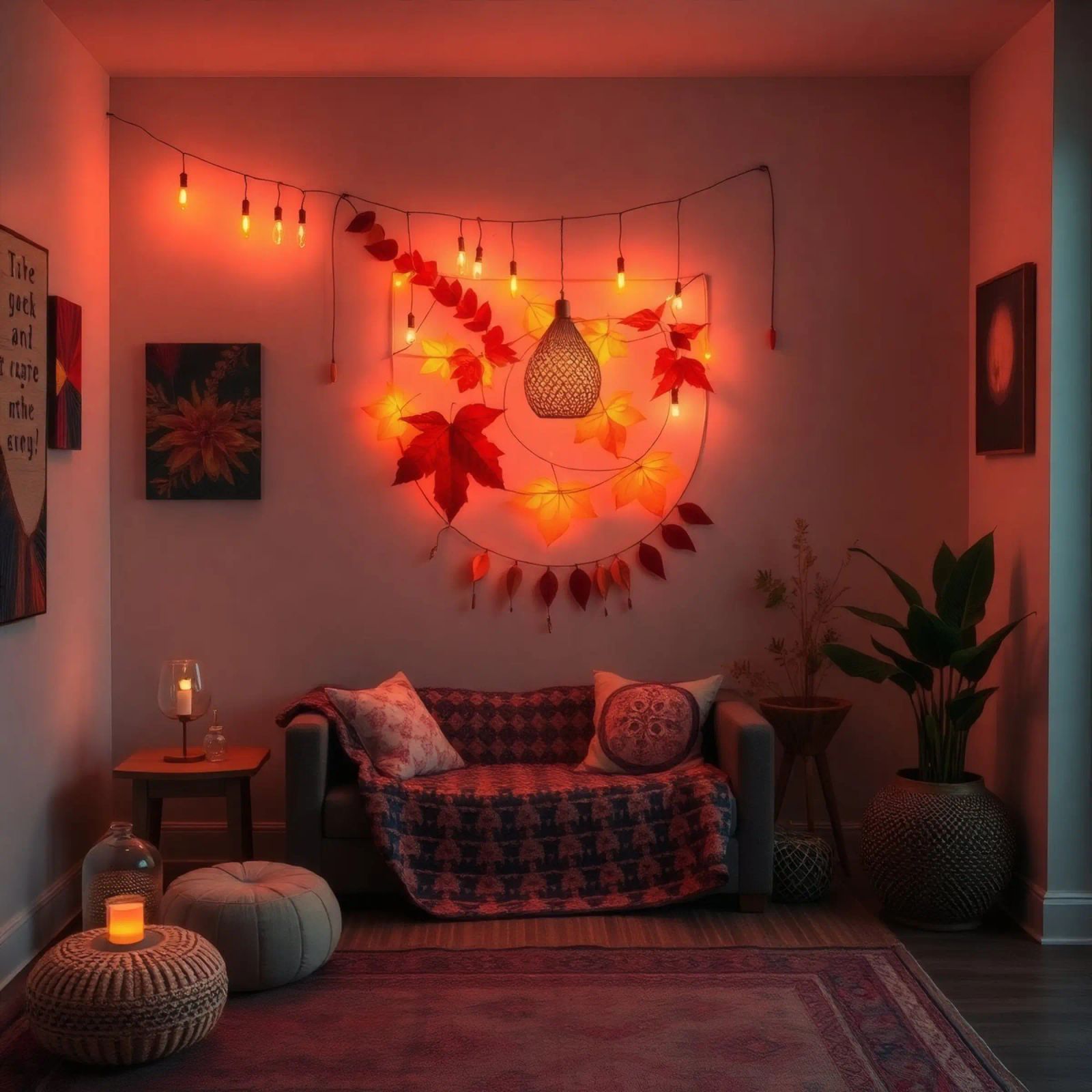 Cozy living room with autumn decorations and warm lighting poster by DesignDoodle