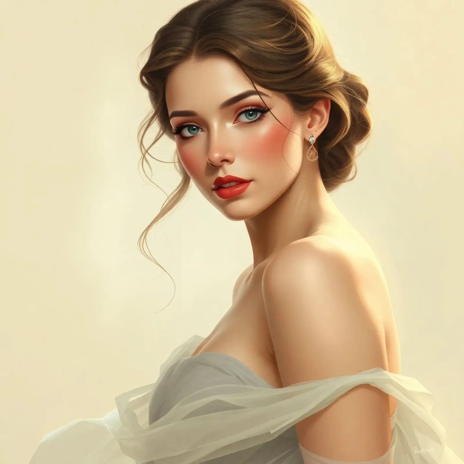 Mujer elegante con un maquillaje suave y un peinado con estilo metacrilato de DesignDoodle