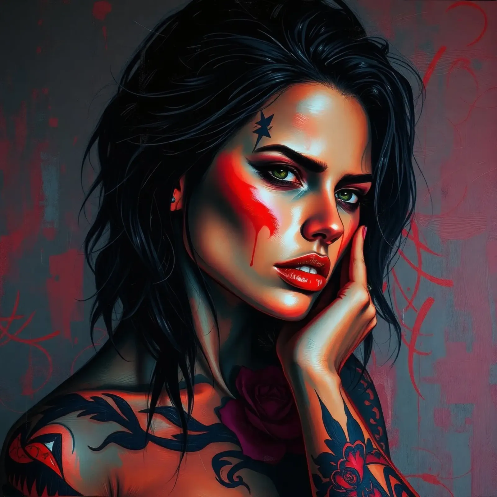 Ritratto artistico di una donna con tatuaggi di grande effetto pellicola backlit da DesignDoodle
