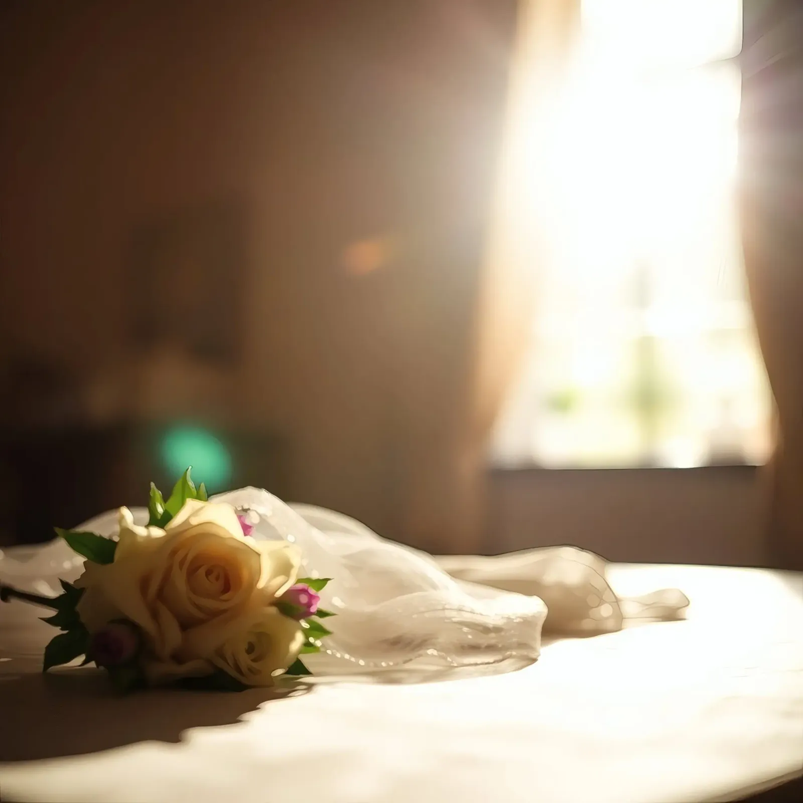 Elegant bridal bouquet resting on a table canvas by DesignDoodle