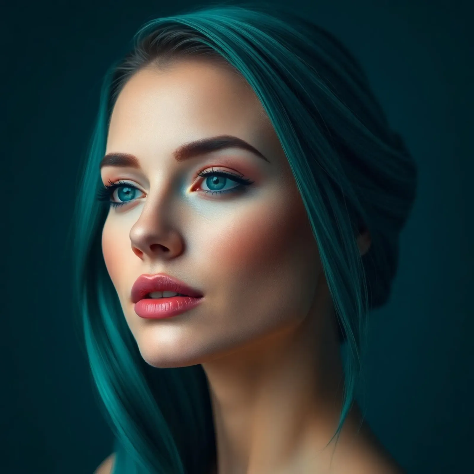 Ritratto di una donna con suggestivi capelli color turchese pellicola backlit da DesignDoodle