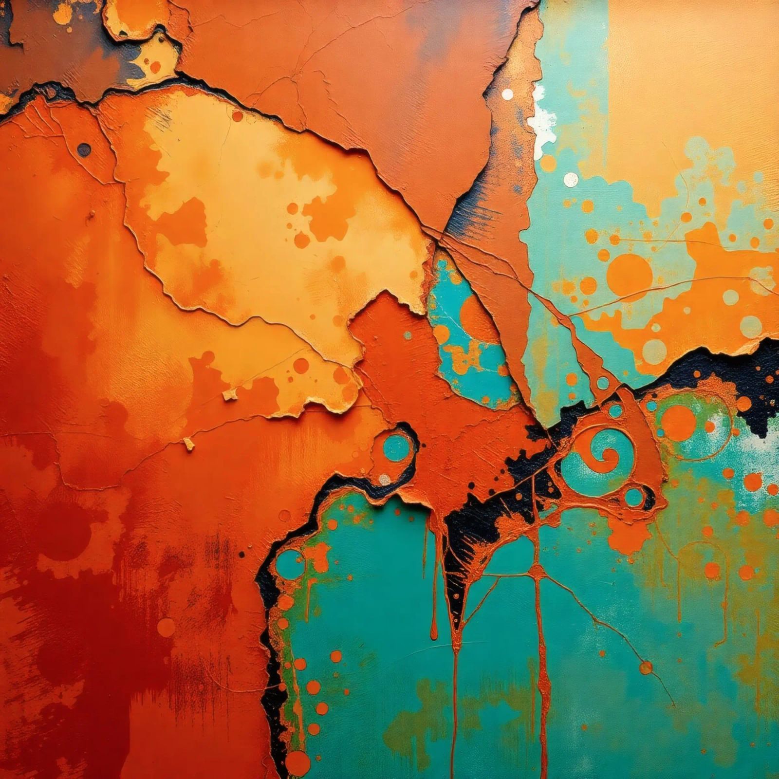 Abstract artwork with vibrant orange and turquoise colors poster by DesignDoodle
