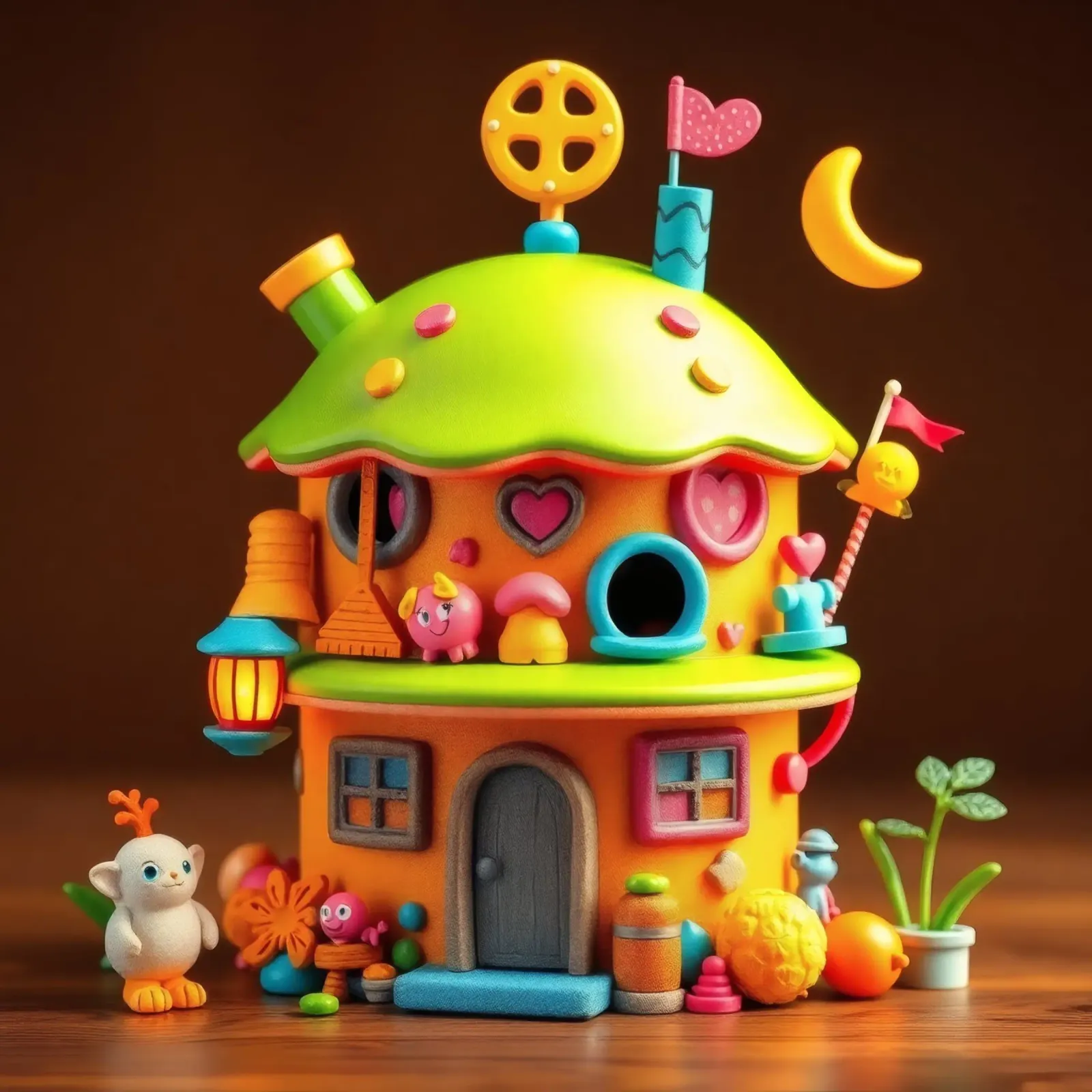 Colorful miniature house with playful details and whimsical canvas by DesignDoodle