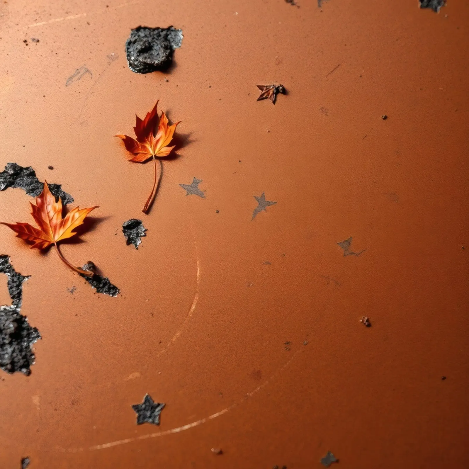 Colorful autumn leaves on a rustic surface with star pattern canvas by DesignDoodle