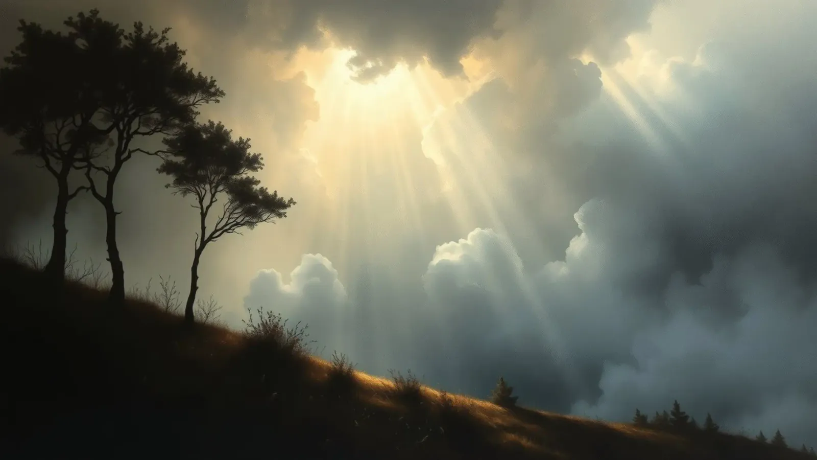 Dramatic sunlight breaking through stormy clouds hahnemühle by DesignDoodle
