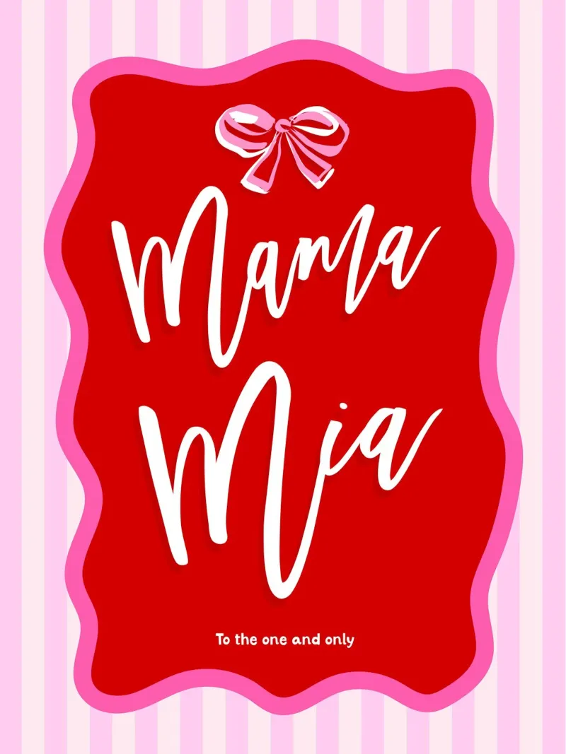 Preppy Moederdag print 'Mama Mia' in knalrood en roze canvas met Baklijst van Dominique Vari Words